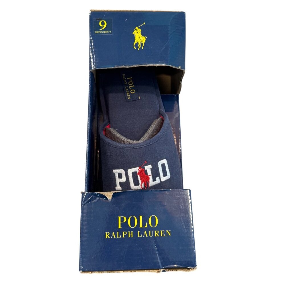 Polo Ralph Lauren Mens Navy Slippers Size 9 With Memory Foam & Antimicrobial Lin - Picture 3 of 8